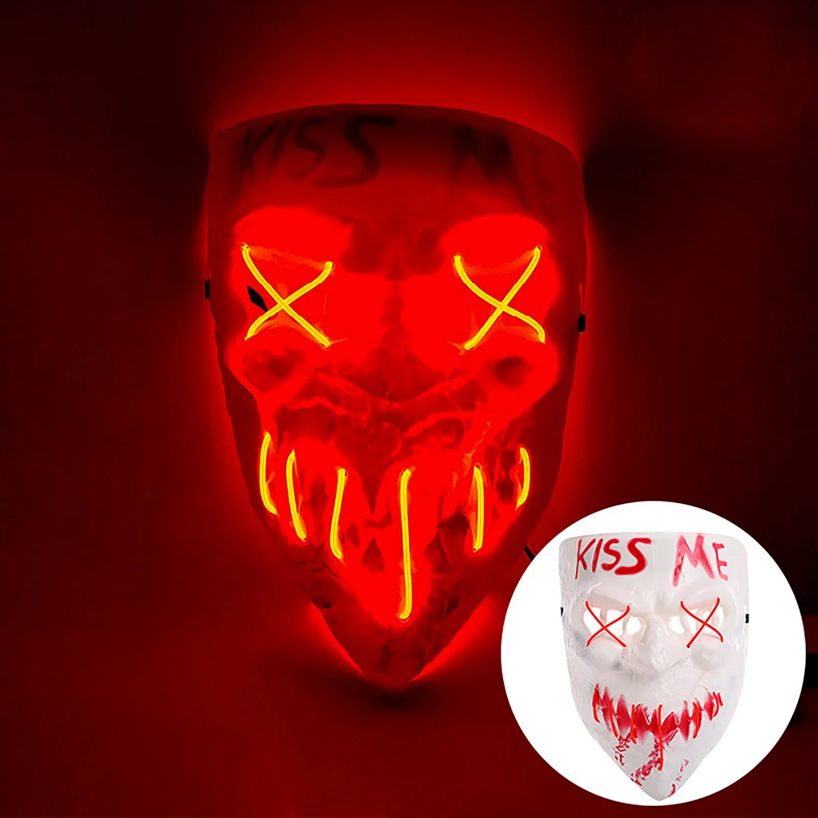 Halloween Costume Mask Evil Smiley Horror Mask Wireless Glowing Scary Mask Adult Kiss Me Mask Full Face Cosplay Mask Scary Masqu