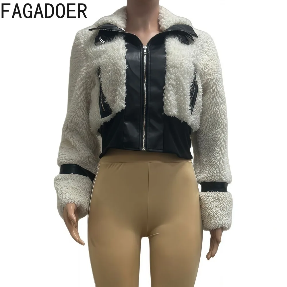 FAGADOER شتاء جديد عادية جلدية الفراء المرقعة معطف المرأة بلون طويل الأكمام جاكيت زيبرا ملابس الشارع الشهير الإناث #5