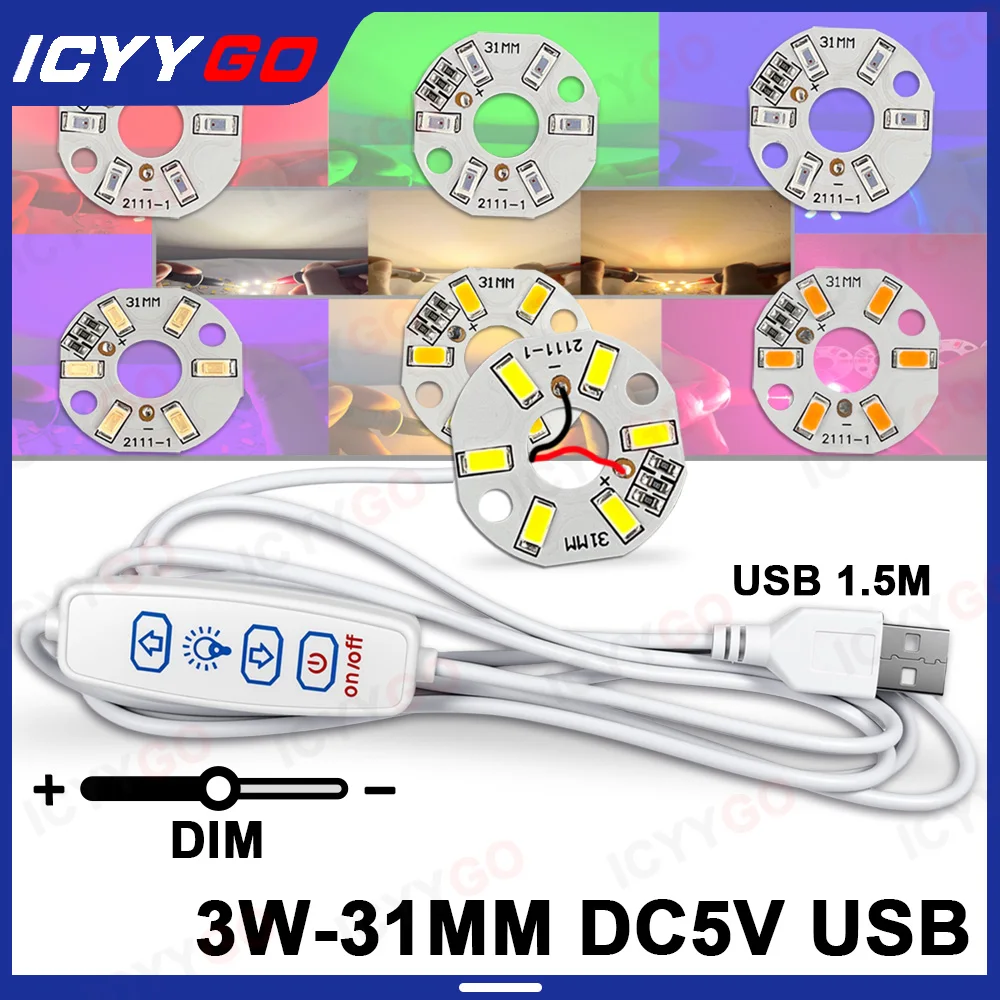 

Светодиодная панель DC 5V 3W, низковольтная, 5730 LED, круглая, фиолетовая, красная и синяя, с USB-кабелем, диммируемая, DIY-модуль