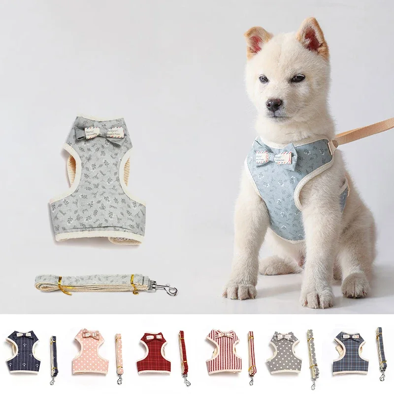 Dog Harness for Small Dogs Cats Bow Ties Pet Chest Vest Leash Adjustable Breathable Pet Harness And Leash Set Dog Accessories