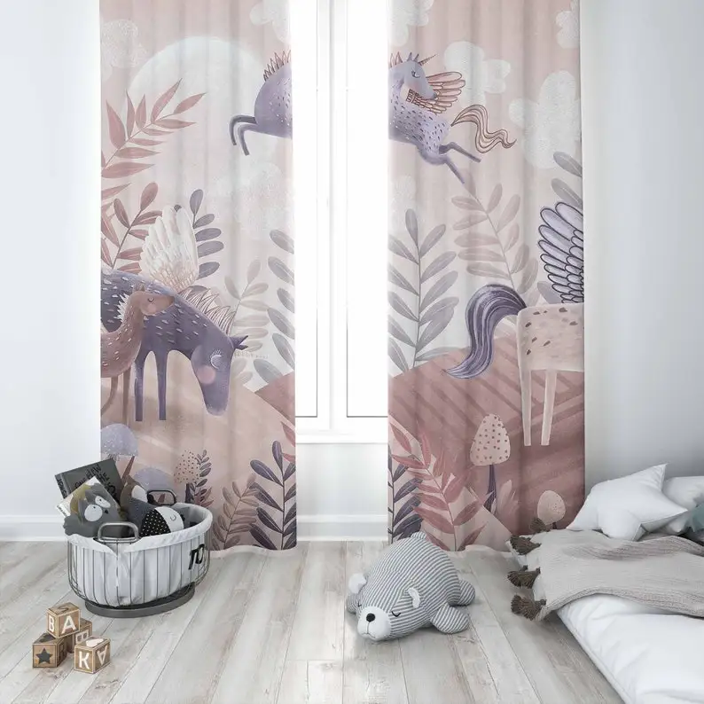 Unicorn Nursery Curtains Animal Kids Bedroom Black Out Nursery Decor Baby Room Curtains Bedroom Living Room Curtains