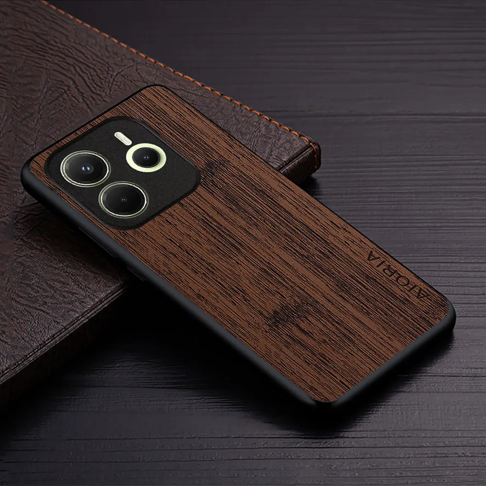 Etui na Xiaomi Redmi Note 15 14 Pro Plus 4G 5G Funda z prostym wzorem drewna, skórzane etui PU na telefon Redmi Note 15 Pro — zdjęcie produktu 5