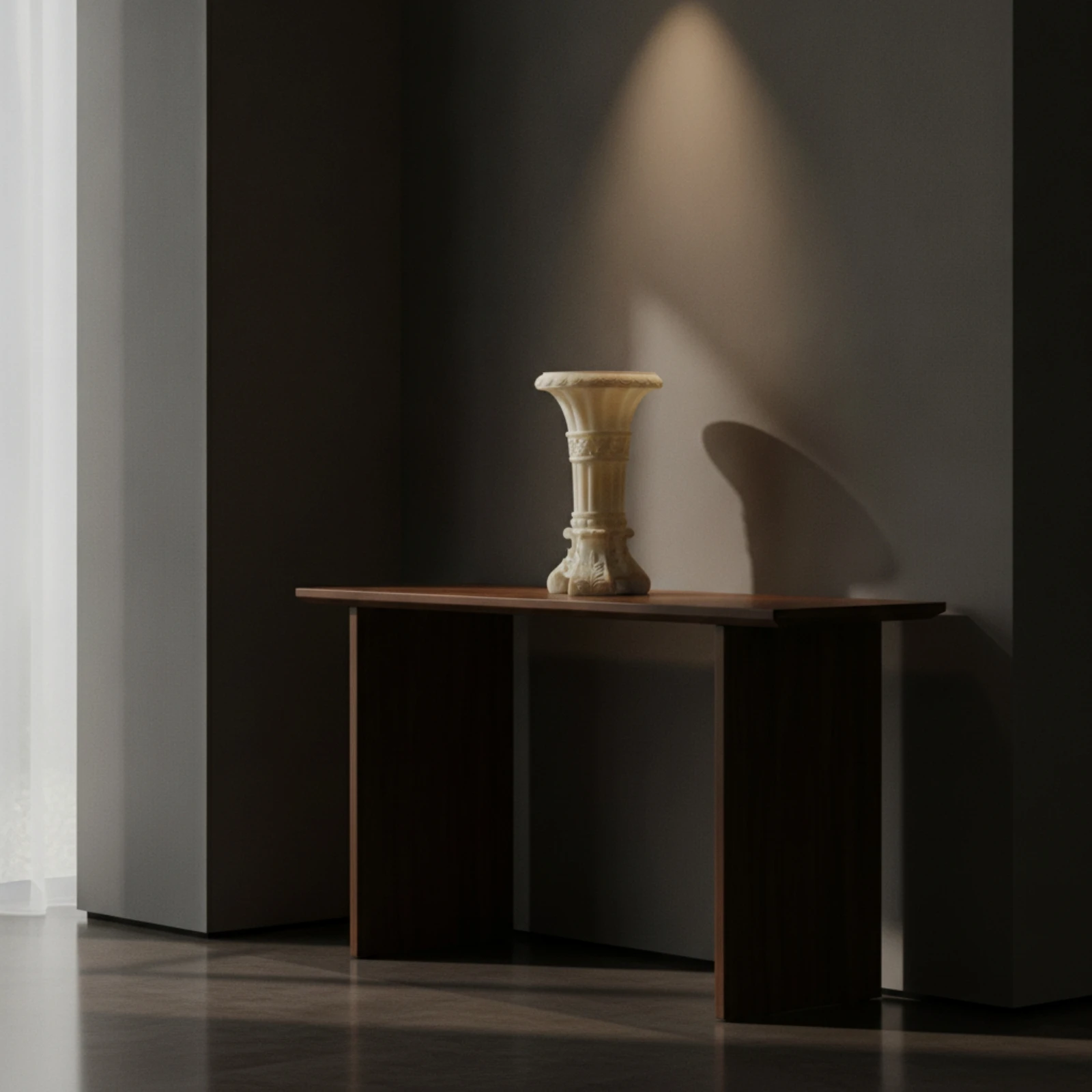 Sculpted Vase with Leaf Relief Decorative Column Vase Flower Holder Carved Tall for Living Room, Entryway