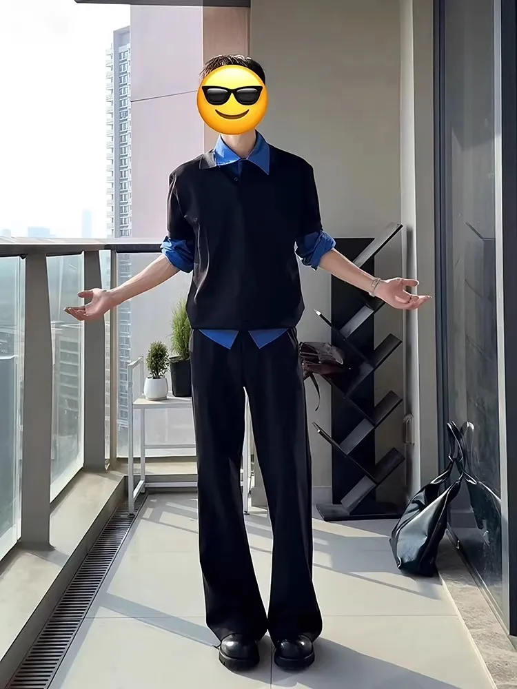 Black Casual Straight Leg Pants Men's Spring Tall Waist Lift High Slimming Trousers Draping Loose Fit Straight Leg Trousers