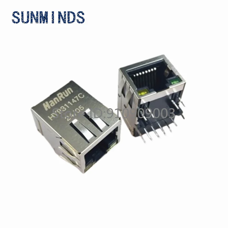 5PCS HY 931147 Filtro do transformador da isolação da rede do soquete C RJ45 Gigabit com luz horizontal