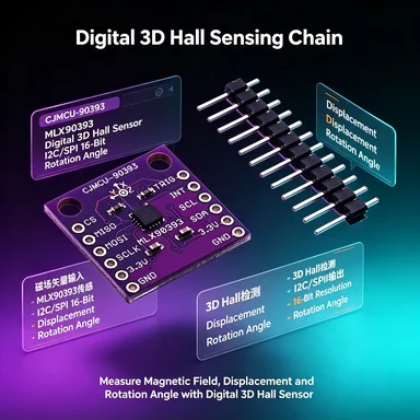 MLX90393 3D Hall Sensor Module CJMCU-90393, 16-Bit I2C/SPI Magnetic Position Sensor for Arduino