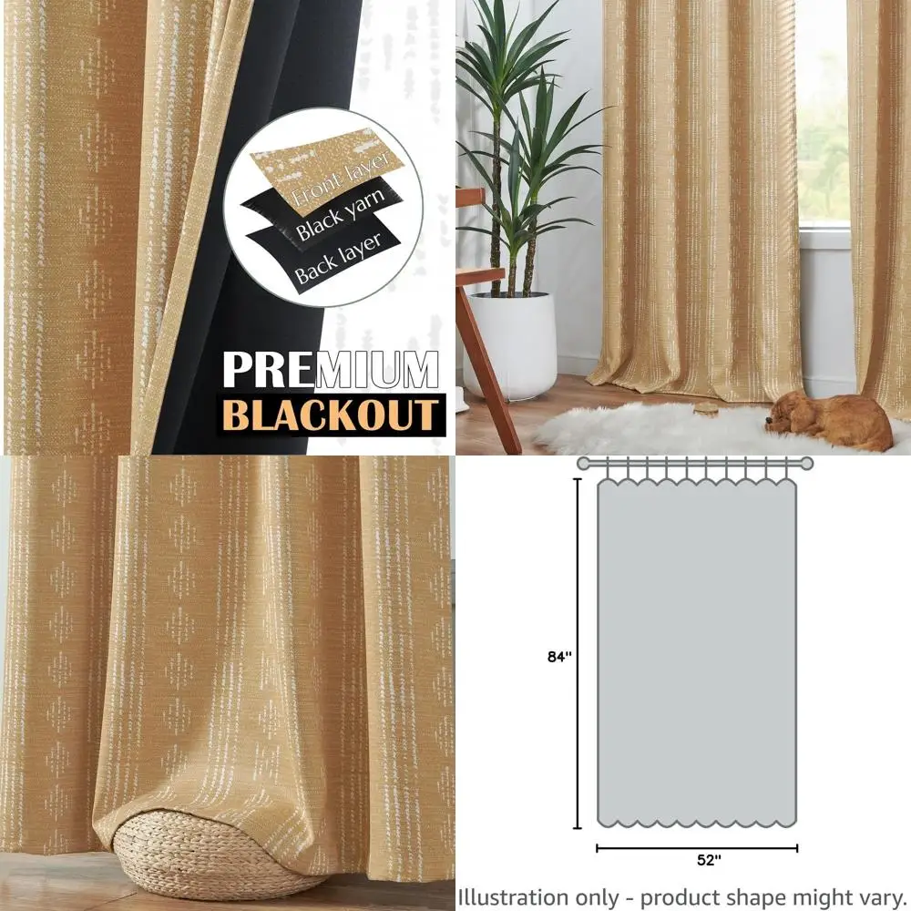 

Mustard Yellow Geometric 84 Boho Curtains with Grommet Top, Room Darkening and Thermal Insulated for Bedroom