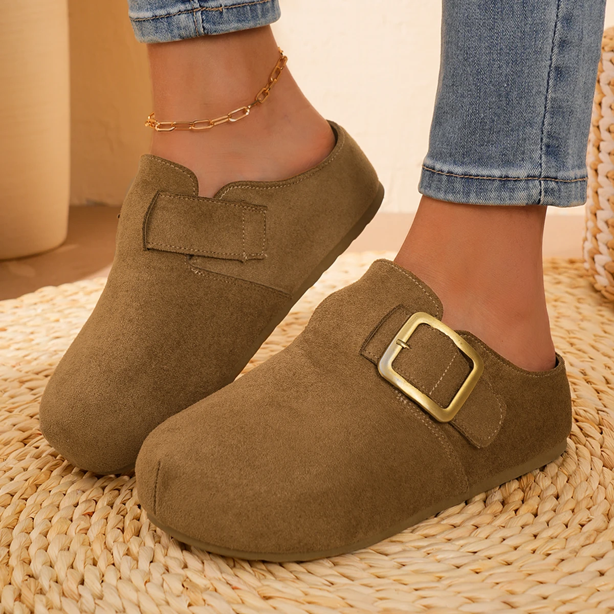 2026 Cork Suede Mules Slippers For Women Fashion Clogs Shoes Classic Cork Antislip Outdoor Slippers With Arch Support Shoes
