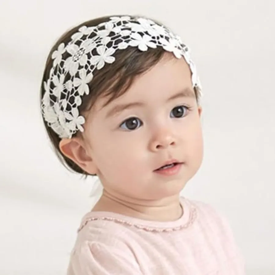Baby Girls Lacy Bow Headband Soft Breathable Lace Hairband for Toddlers Infant Baptism Christening Beanie Cap Wide Turban Weddi