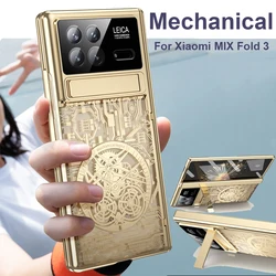 For Xiaomi MIX Fold 3 Case Hinge Mechanical Plating Transparent 360 Full Screen Protector Cover For MIX Fold 4 3 Case Kickstand