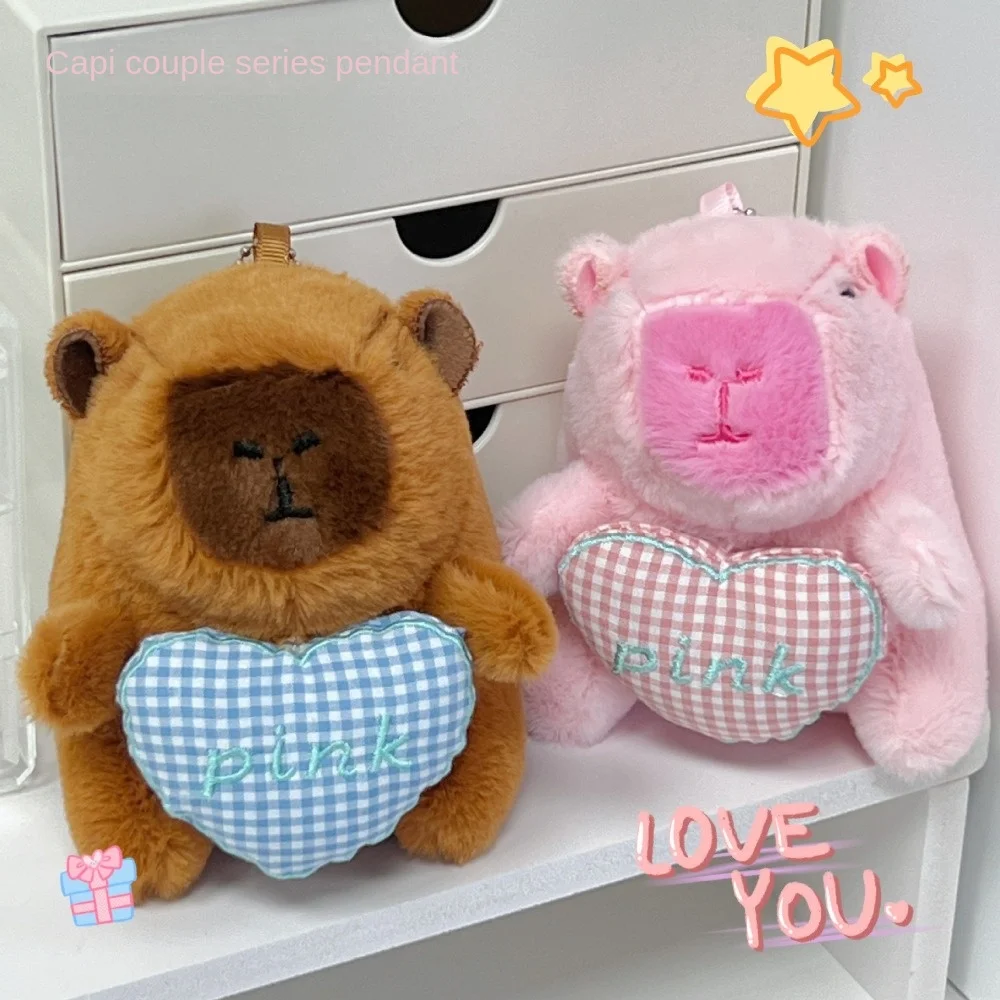 

Hot 4.3inch Capybara Doll with Hanging Chain Love Bag Accessories Plush Soft Cartoon Keychain Couple