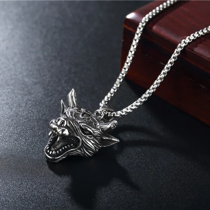 Retro Gothic Hyena Skull Pendant Necklace Men's Motorcycle Rock Punk Hip Hop Trendy Cool Jewelry