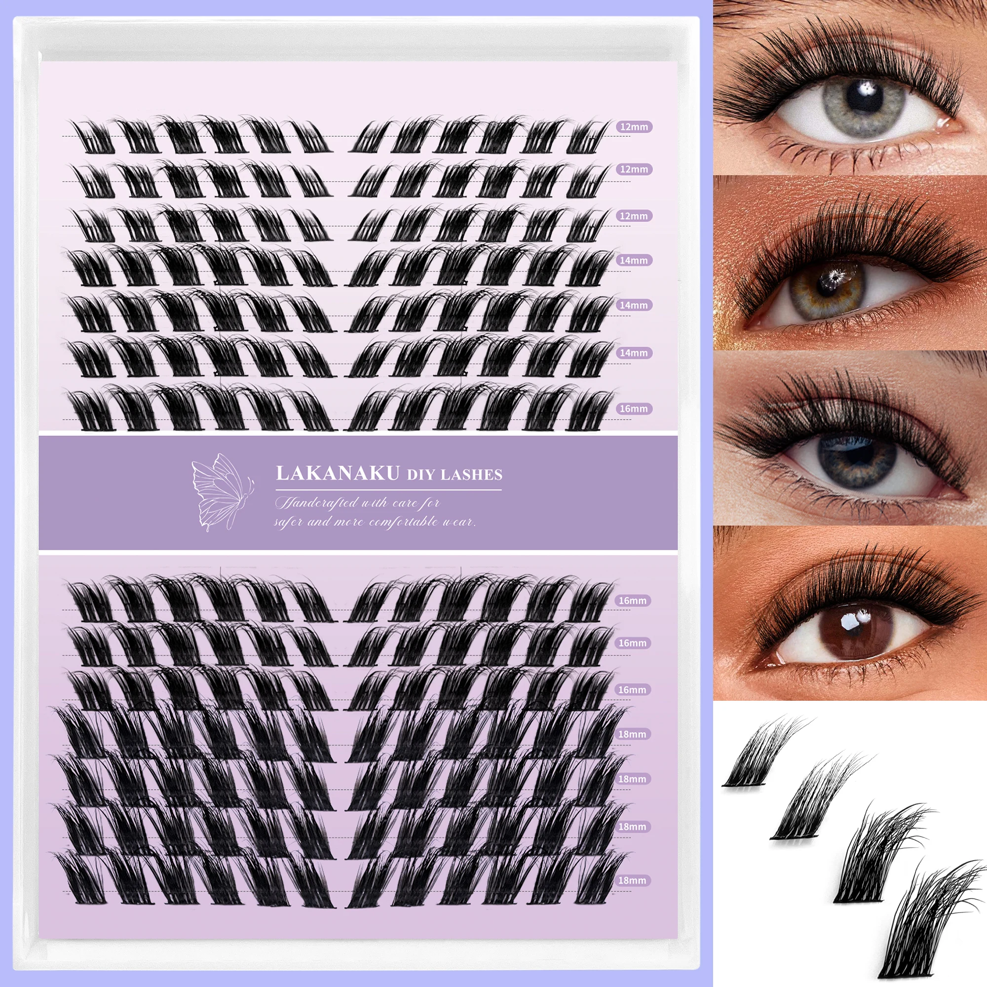 LAKANAKU 3D Puszyste Kępki Rzęs Efekt Lisiego Oka do Samodzielnego Wykonywania Makijażu Kociego Oka z Efektem Podnoszenia do Codziennego Makijażu