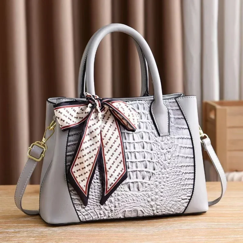 JBTP New Leather Crocodile Pattern Shoulder Crossbody Bag for Women Fashion Scarves Decoration Business Tote Handbag