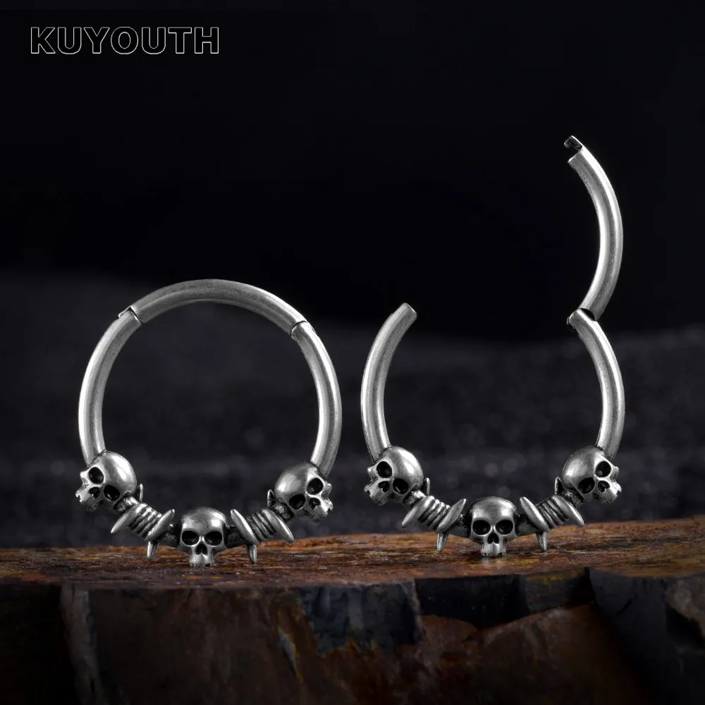 

KUYOUTH New Copper Three Skulls Ear Weight Buckle Earring Gauges Body Jewelry Expanders Piercing Stretchers 2mm 2PCS