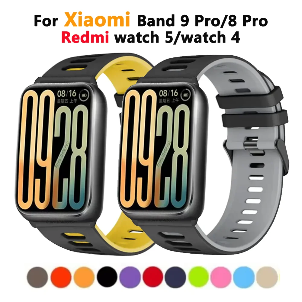 Silicone Strap for Xiaomi Band 9 Pro / 8 Pro Two-Color Breathable Bracelet  Sports strap for Redmi watch 5/ watch 4 Wristband