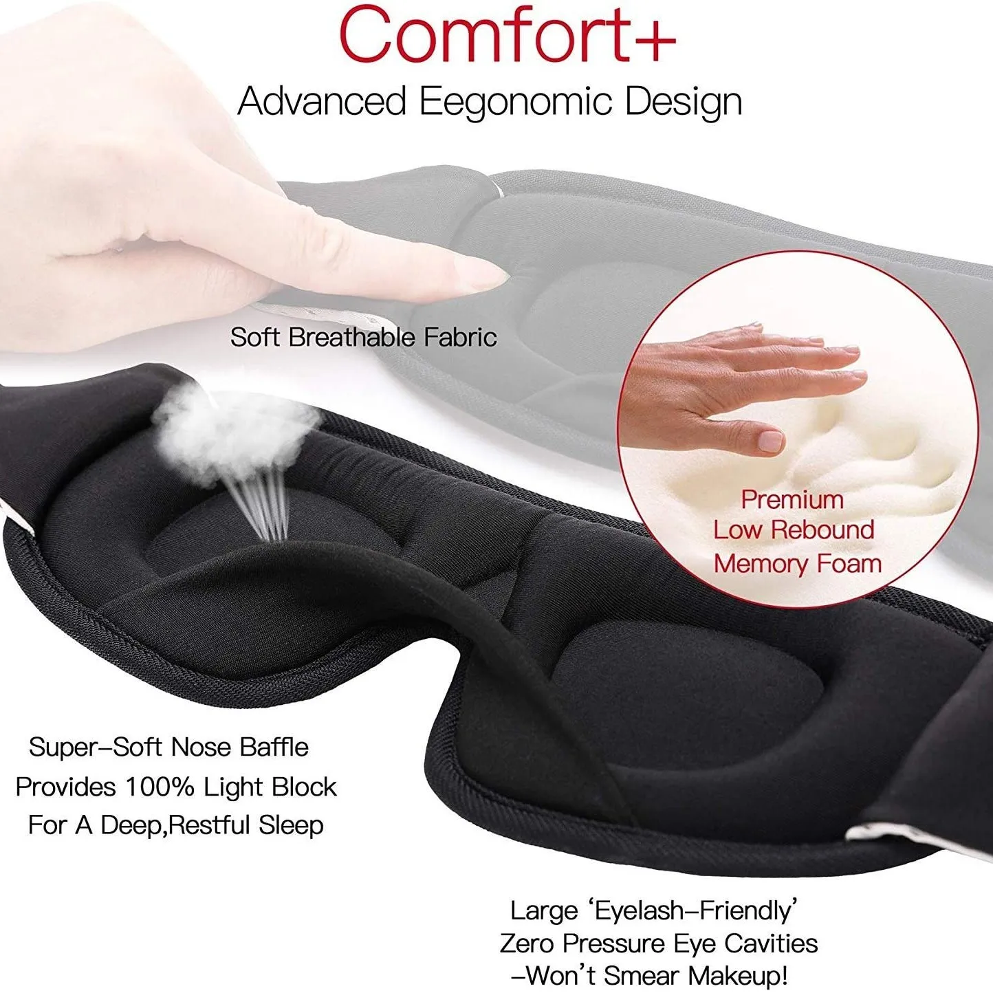 Maschera per gli occhi per il sonno con contorno 3D adatta per i dormienti laterali -100% oscurante, morbida e antistress - Adatta per i viaggi in pisolino, lo yoga