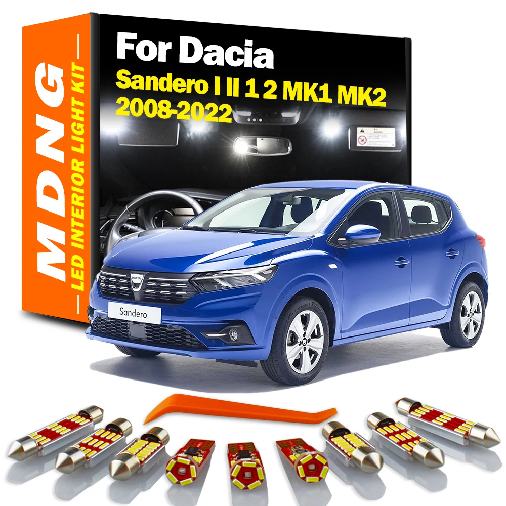 MDNG Canbus LED Interior Map Dome Plate Light Kit For Dacia Sandero 1 2 MK1 MK2 2008-2016 2017 2018 2019 2020 2021 2022 Car Bulb