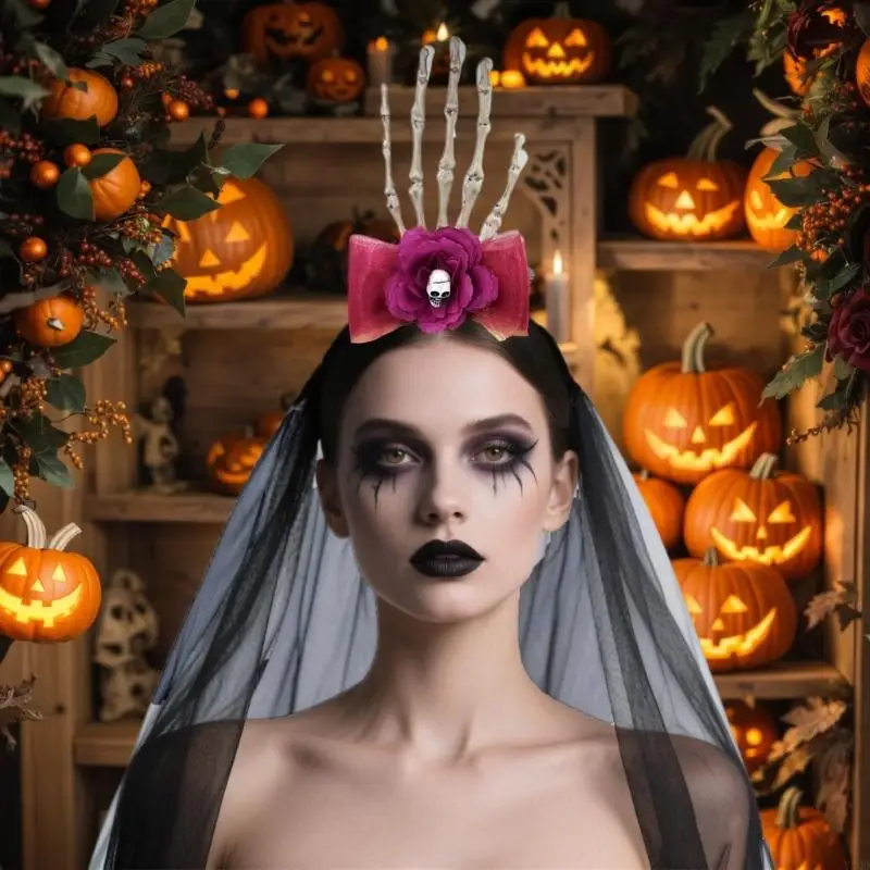 Spookachtig skelet handnet haaraccessoire comfortabele hars hoofdbanden haardecors hoofddeksel voor Halloween Cosplayer
