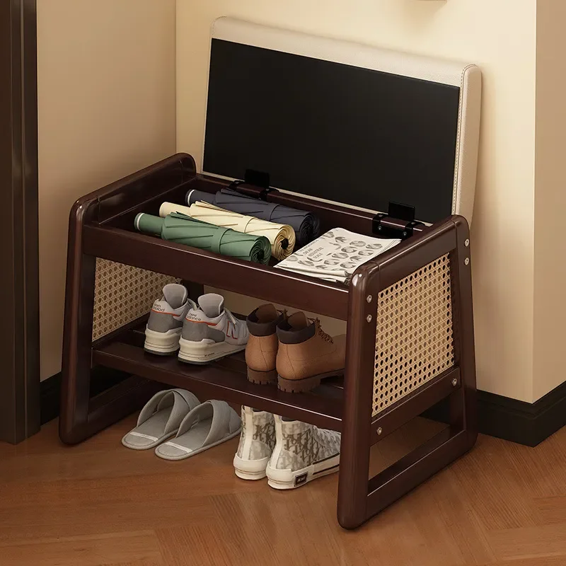 Solid Wood Shoe Changing Stool for Entryway Home Door Simple Integrated Shoe Rack Bench Light Luxury Style Sitting Storage