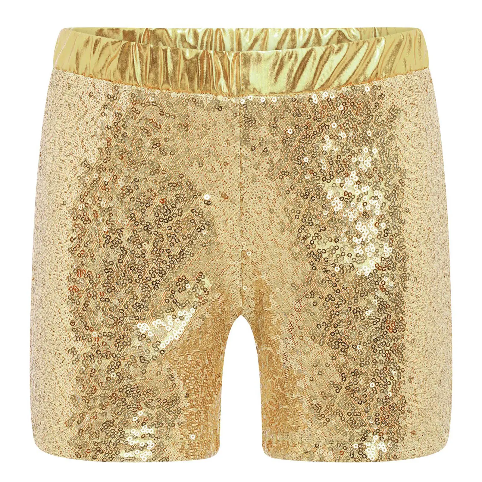 

Kids Girls Shorts Fish Scale Sparkling Sequins Metallic Elastic Waistband Short Pants for Hip-hop Jazz Dance Performance Costume