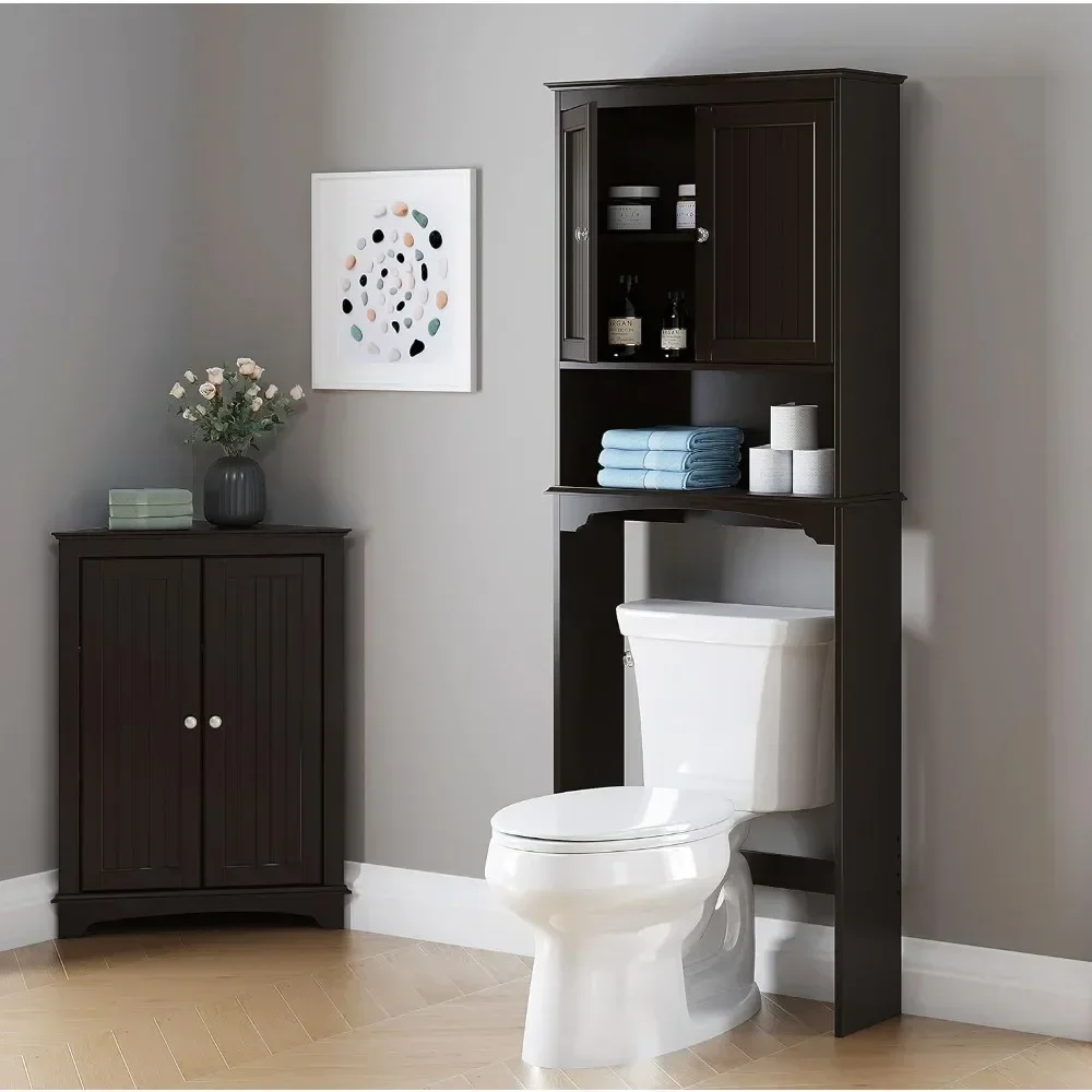 Over The Toilet Cabinet for Bathroom Storage, Above Toilet Storage Cabinet with Doors and Adjustable Shelves, Espresso