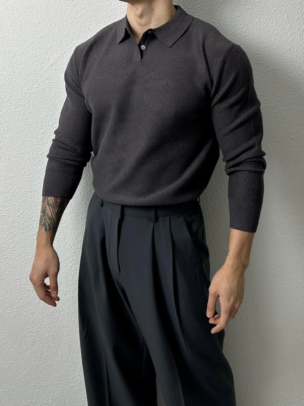 

Premium Knitted irt Men's New Sle Korean Light Maturi Skin-friendly Loose Casual Wear Polyester Fiber Long Sve