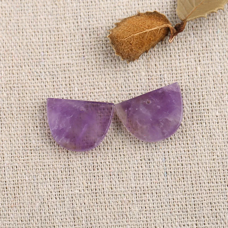 B&F Semicircle Amethyst Earring Beads, Handmade Natural stones beads, Polished Stones for jewelry Making Supplies