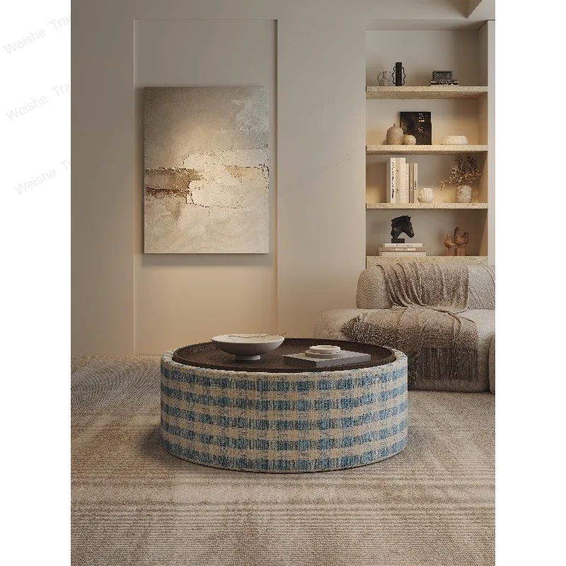 Round coffee table living room household small apartment explosion minimalist light luxury high sense storage storage