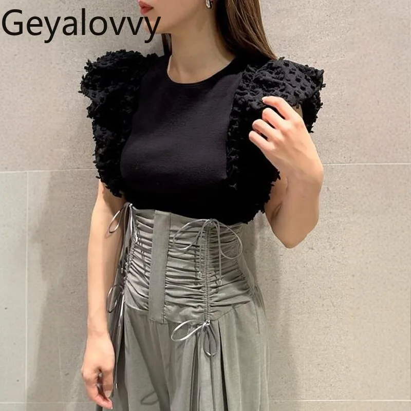 

Японская милая женская блузка в стиле 2026 года, новая, объемная, модная, повседневная, с кружевными рукавами-воланами, летний топ