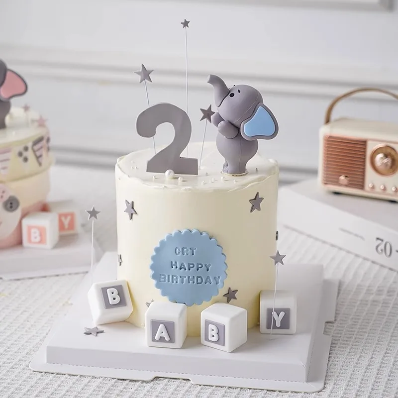 Niedlicher Baby-Elefant-Kuchenaufsatz für den 1. und 2. Geburtstag, Junge, Mädchen, Geschlechtsoffenbarung, Babyparty, Kinderparty, Feier-Deko-Set – Detail 3