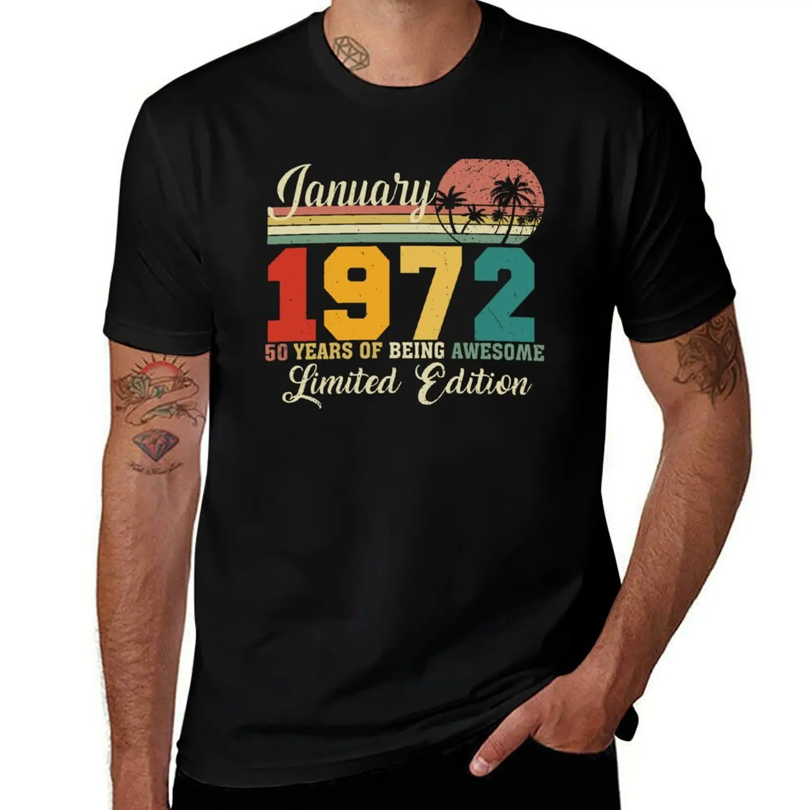 

January 1972 50 Years Of Being Awesome Limited Edition Since Old Vintage Gifts Tees T-Shirt anime clothes compression shirt men