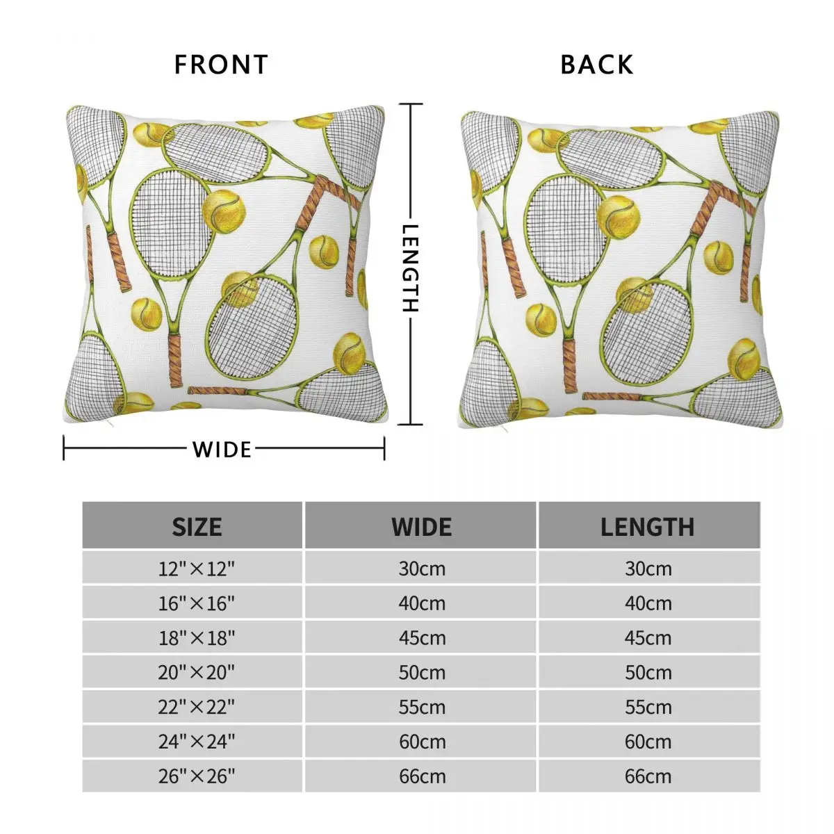 Tennis Rackets Tennis Balls Square Pillowcase Polyester Linen Velvet Printed Zip Decorative Bed Cushion Cover 45x45