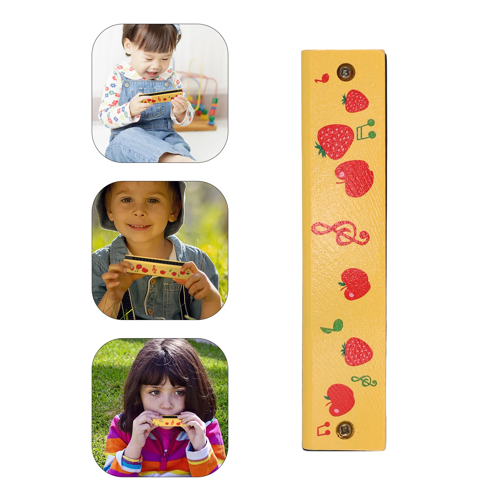 

Wooden Harmonica For 'S Musical Instrument Cute Fruit Pattern Portable Mini Beginner Russian Diatonic