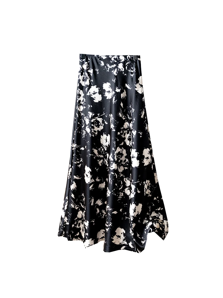 Bla Print Dünner Acetat-Midirock, professioneller Pendel-Damen-Faion-A-Linien-Rock mit hoher Taille, Sommer 2022, Ele Sle