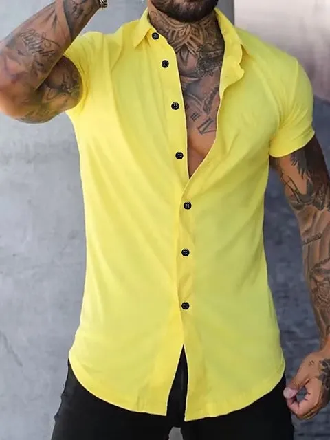 

Men's Pure Color Thin ort Sve irt Loose Fit Summer Casual Regular Length Button up M Faion Basic Color Top