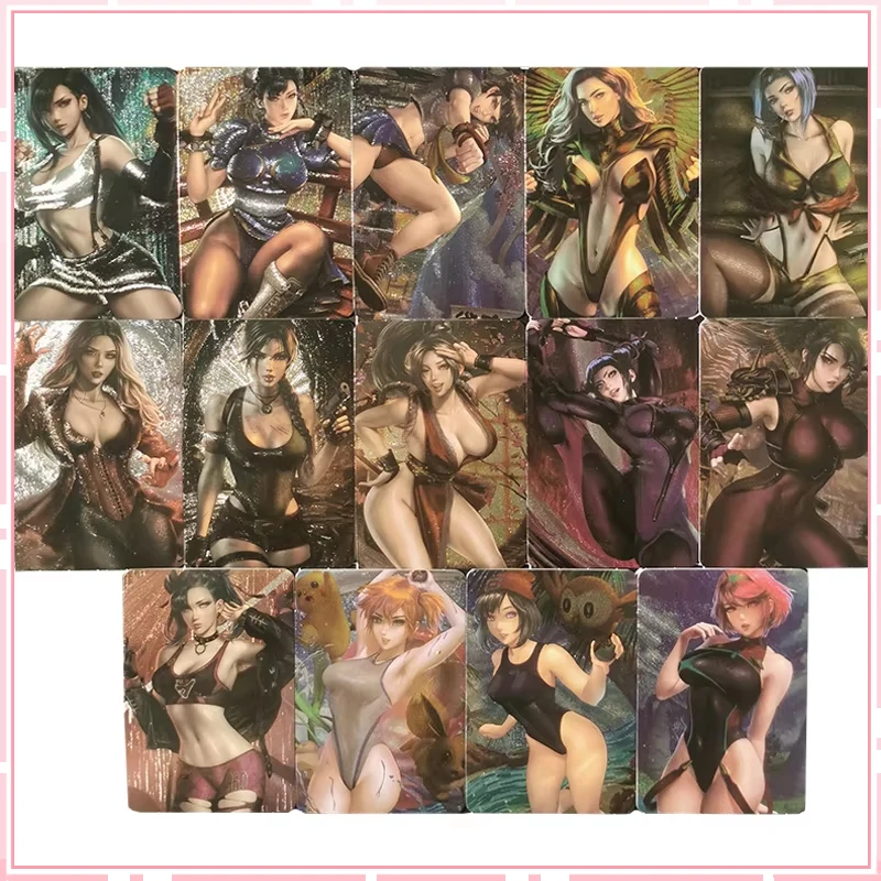 In Stock 14Pcs/set Lara Mai Han Juri Croft Marnie Misty Scarlet Witch Wanda Tifa Lockhart Sexy Anime Girls Game Collection Cards