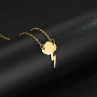 Stainless Steel Thunderstorm Necklace Laser Cut Cloud & Lightning Bolt Pendant Minimalist Clavicle Chain Weather Symbol Jewelry