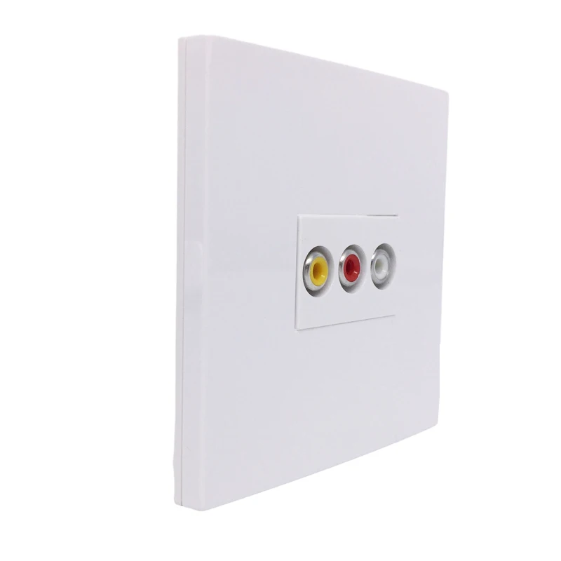 Yellow Red White RCA Plug Wall Panel 3RCA Component Composite Video Audio Socket Frame Socket AV Outlet Faceplate 86x86mm