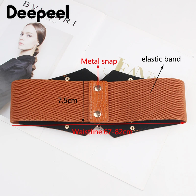 Deeppeel 1 Buah 13*70Cm Korset Dekoratif Elastis Paku Keling Cummerbunds Logam PU Wanita Fashion Baru Sabuk Pinggang