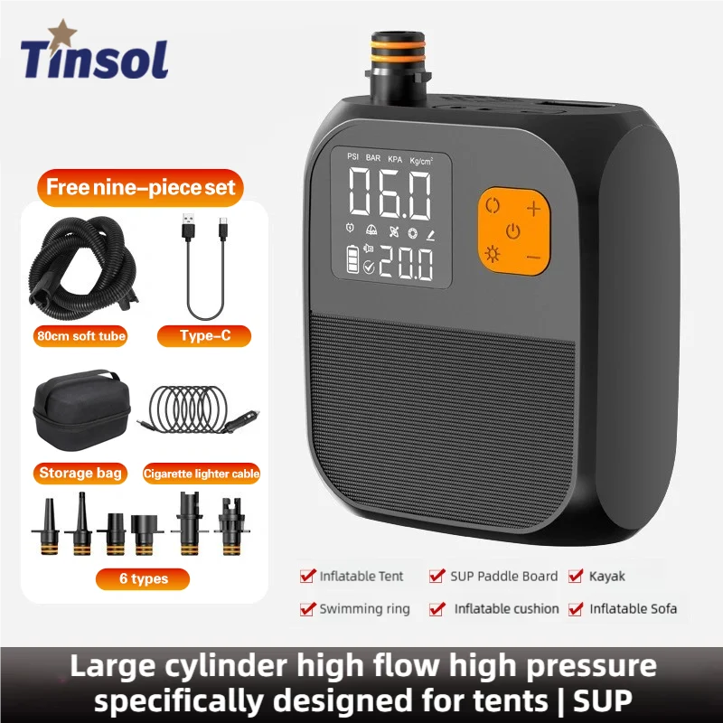 

TINSOL Беспроводной портативный электрический воздушный насос с сенсорным экраном, туристический настроенный насос, каяк, ветрокрыло, SUP, 8000 мАч