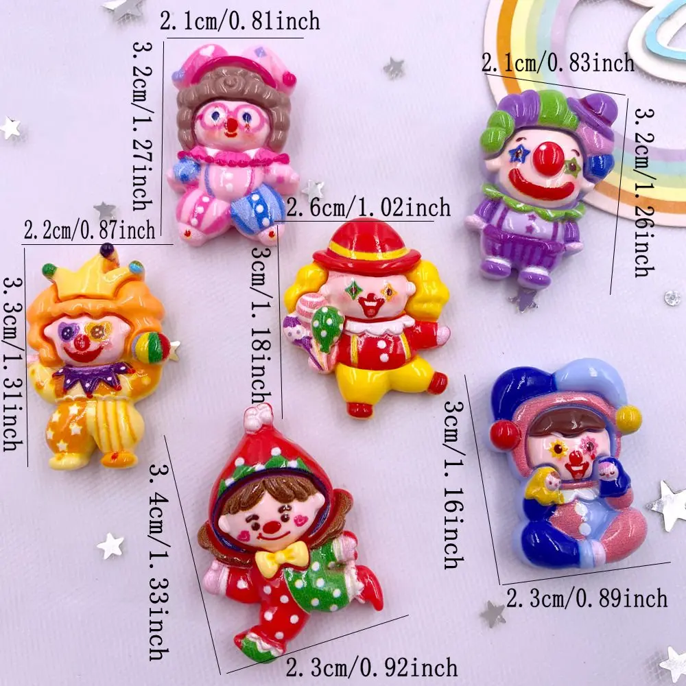 6PCS Mixed Resin Colorful Kawaii Comical Clown Flat back Stone Figurines  Cartoon Scrapbook DIY Bow Decor Accessories Crafts OM4