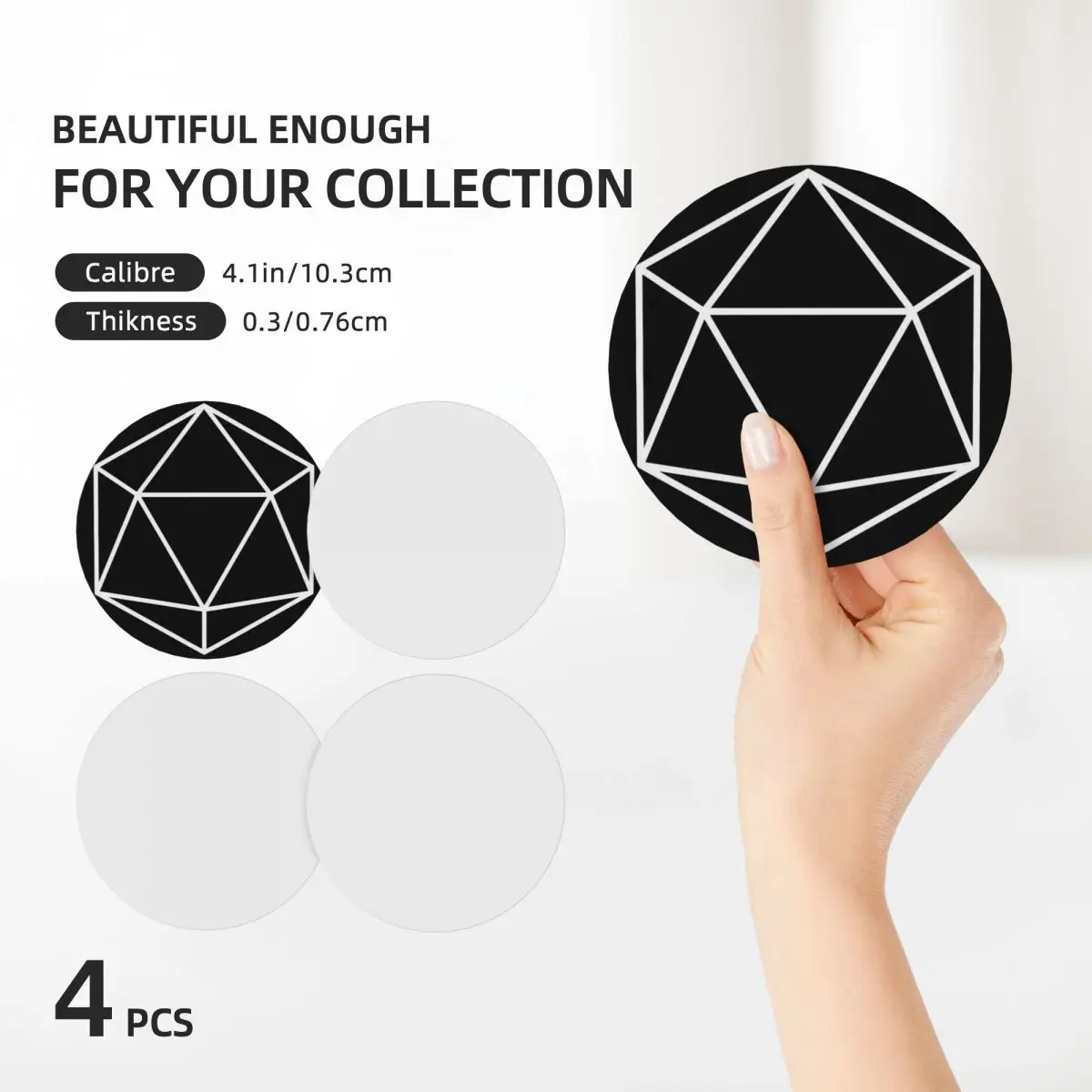 White Icosahedron d20 Wireframe Ceramic Coasters (Set of 4) tea cup holders personalize kawaii Coasters