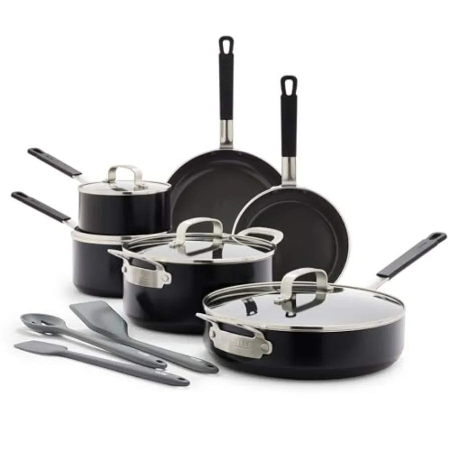 

13Piece Nonstick Cookware Set by Bobby Flay with PFASFree Diamond Ceramic Coating Suitable for Induction Stovetops Easy to Clea