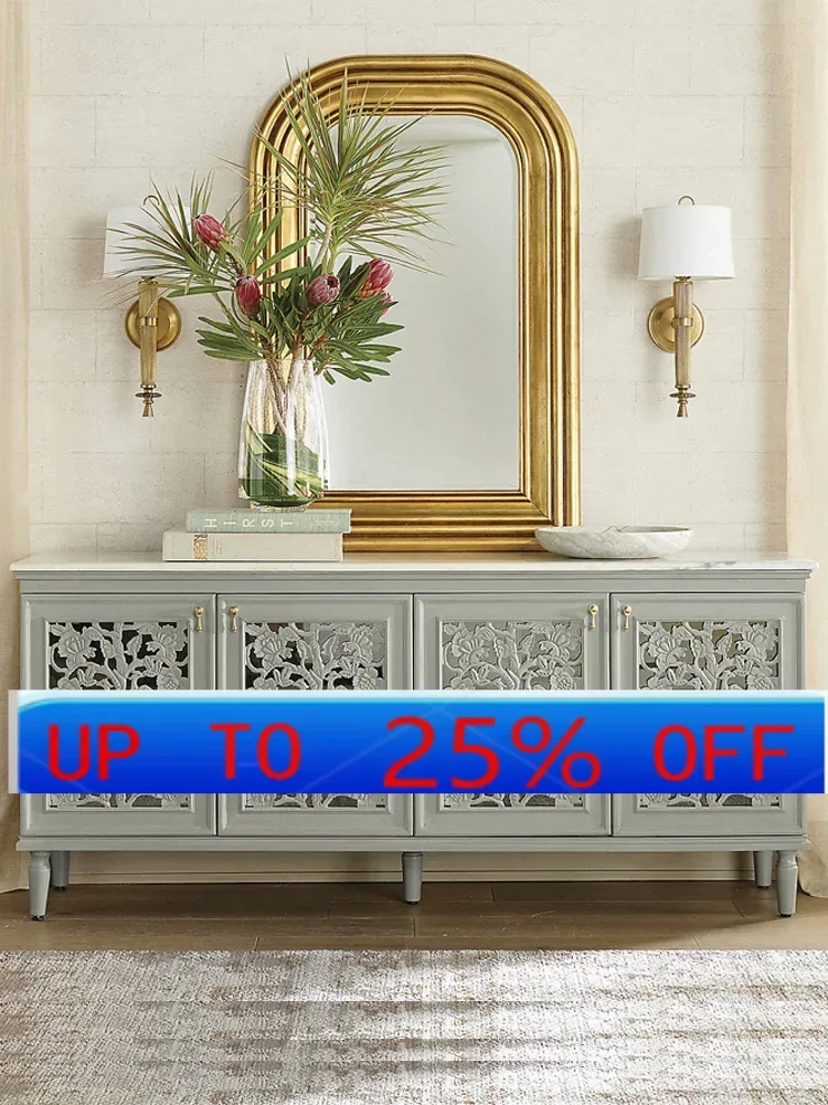 

LMM New Classical Solid Wood Hollow Carved Sideboard Vintage Wine Cabinet Living Room Hallway Decoration