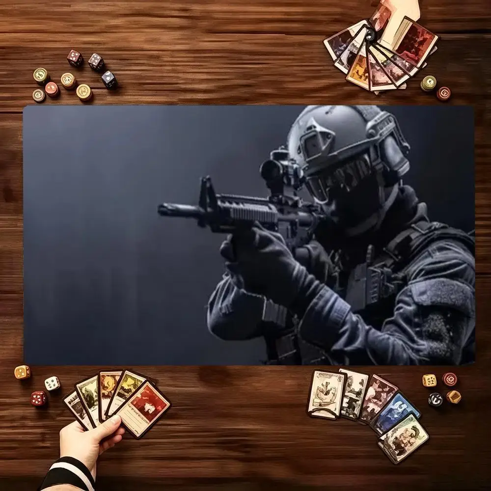 Playmat Tactical Armored Soldier Dark Rainy Urban Street Battle Art Large Size Mousepad For Laptop Games Table Mat