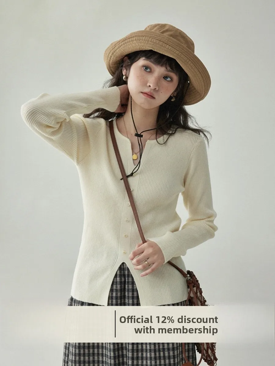 

AMUU оригинальный облегающий вязаный свитер V-Ne, женский базовый слой, весенний винтажный повседневный свитер с открытым разрезом, длинный све