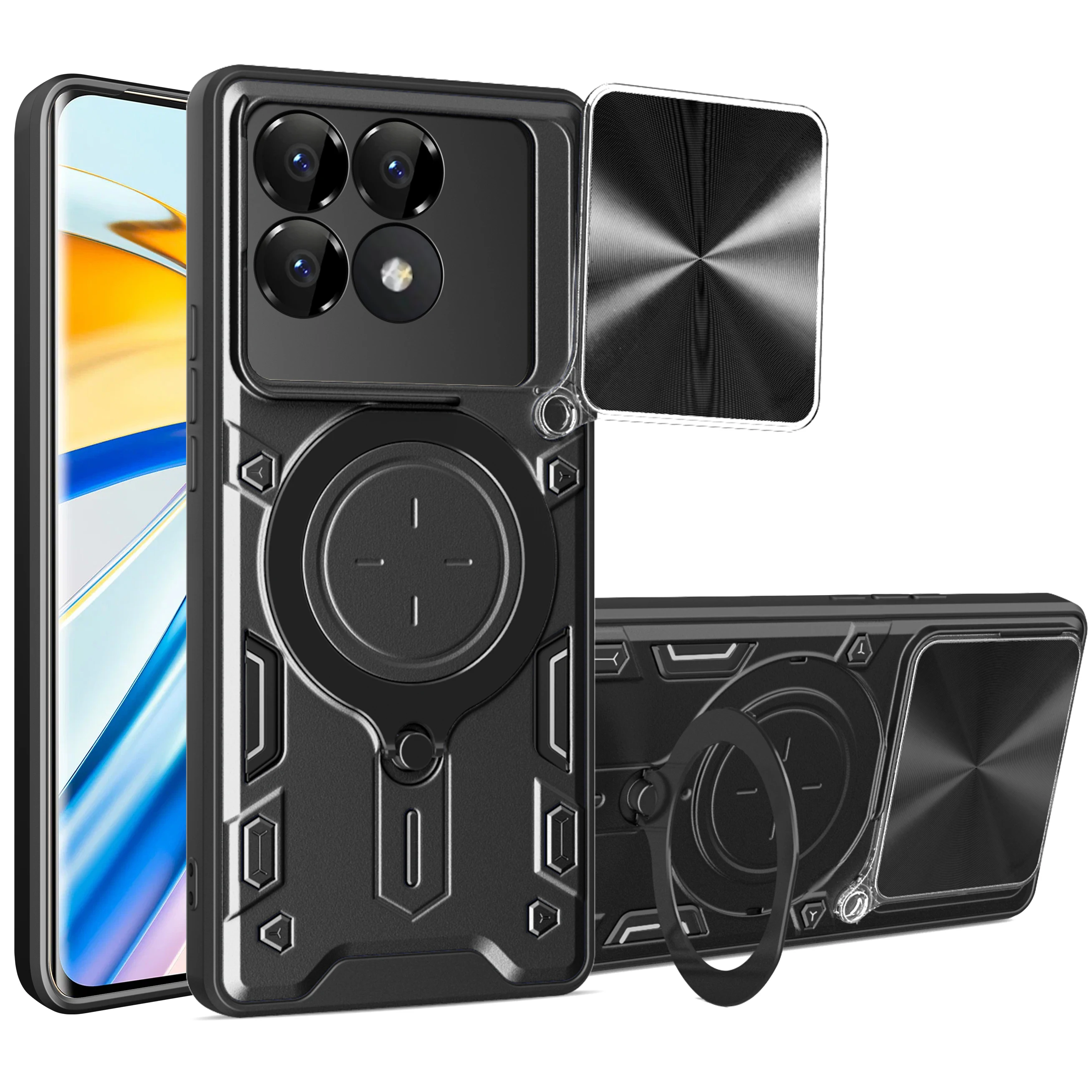 

For Poco F7 Ultra F5 F6 X4 F3 GT X7 X5 X6 Pro Cases Back Camera Slide Armor Lens Protection 360 Degree Rotate Phone Case Cover