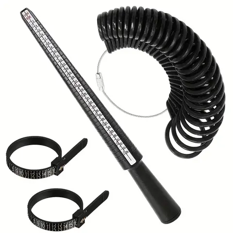 Adjustable Plastic Ring Sizer Gauge Kit Measure Finger Size Easily US 2-15/HK 3-34 Black Ring Stick & Measuring Circle Set