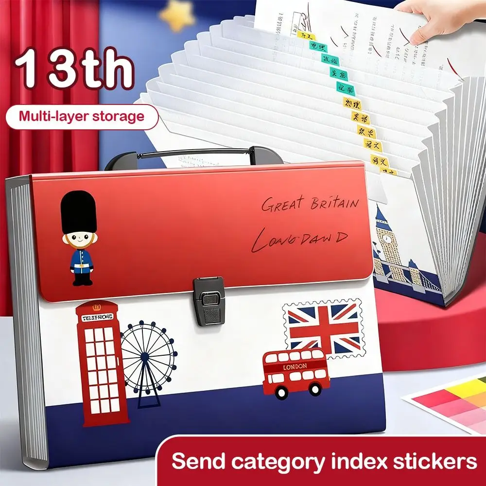 Folder Ekspansi 13 Lapis Baru Kapasitas Besar Tas File A4 Portabel Gaya Inggris Pengatur Dokumen Kantor Sekolah